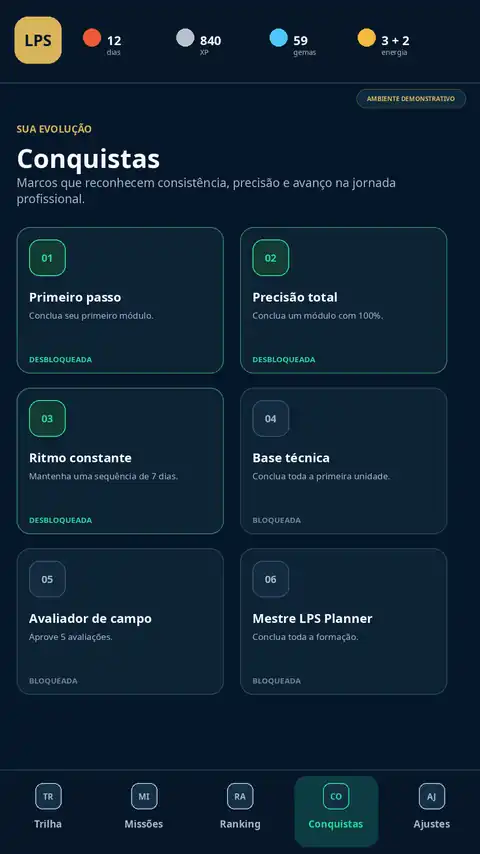 Tela de Conquistas do LPS Planner